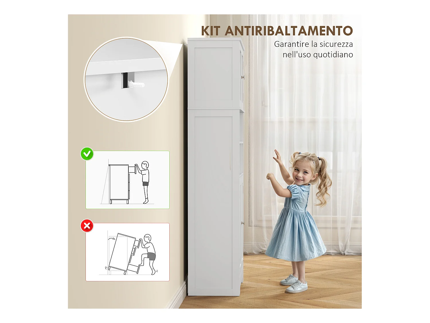 Credenza cucina con 2 armadietti e ripiani regolabili bianco