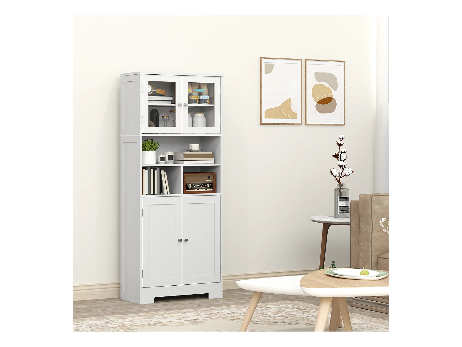 Credenza cucina con 2 armadietti e ripiani regolabili bianco