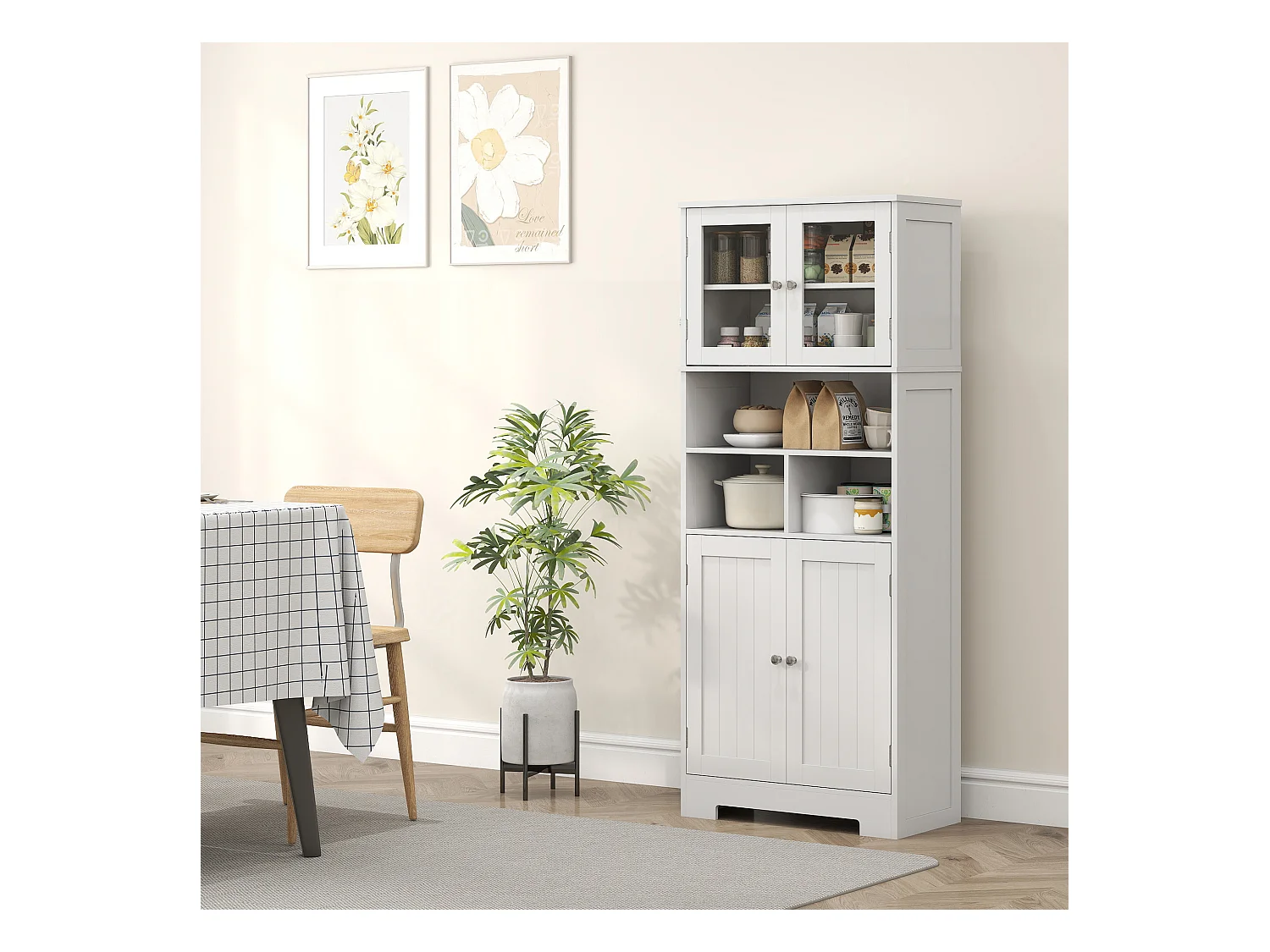 Credenza cucina con 2 armadietti e ripiani regolabili bianco