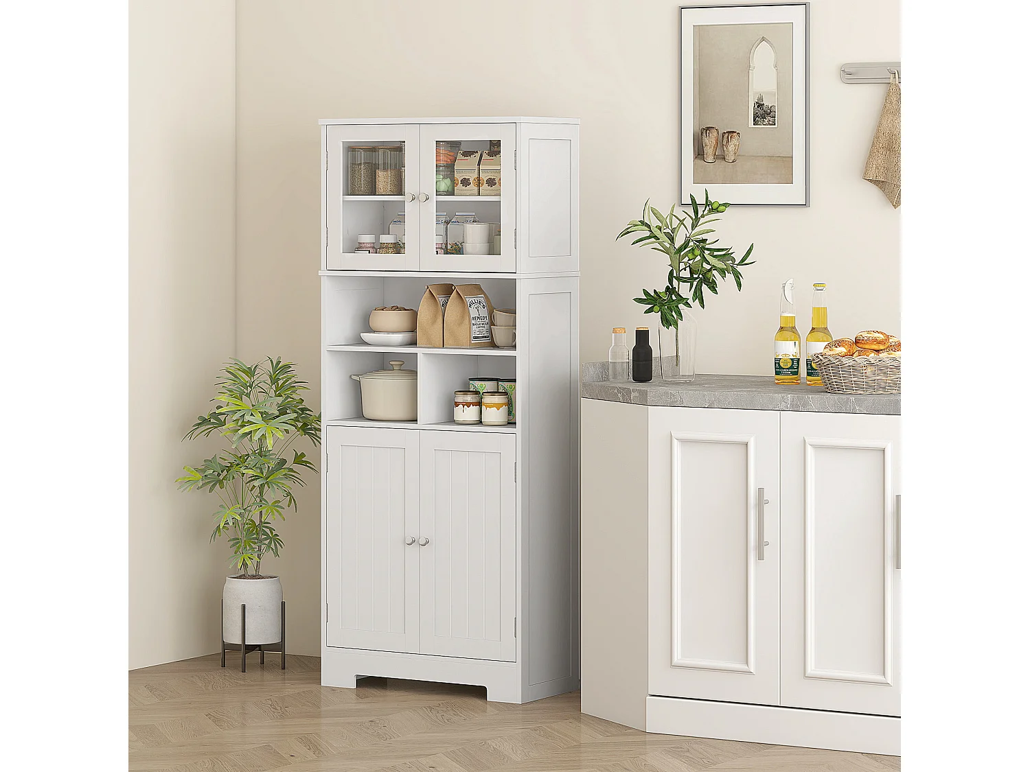 Credenza cucina con 2 armadietti e ripiani regolabili bianco