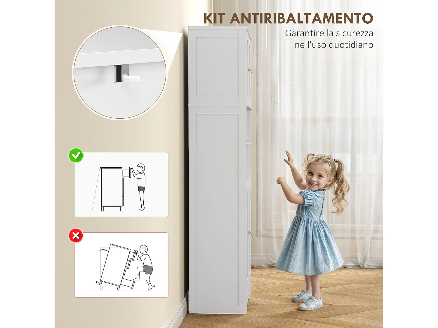 Credenza cucina con 2 armadietti e ripiani regolabili bianco