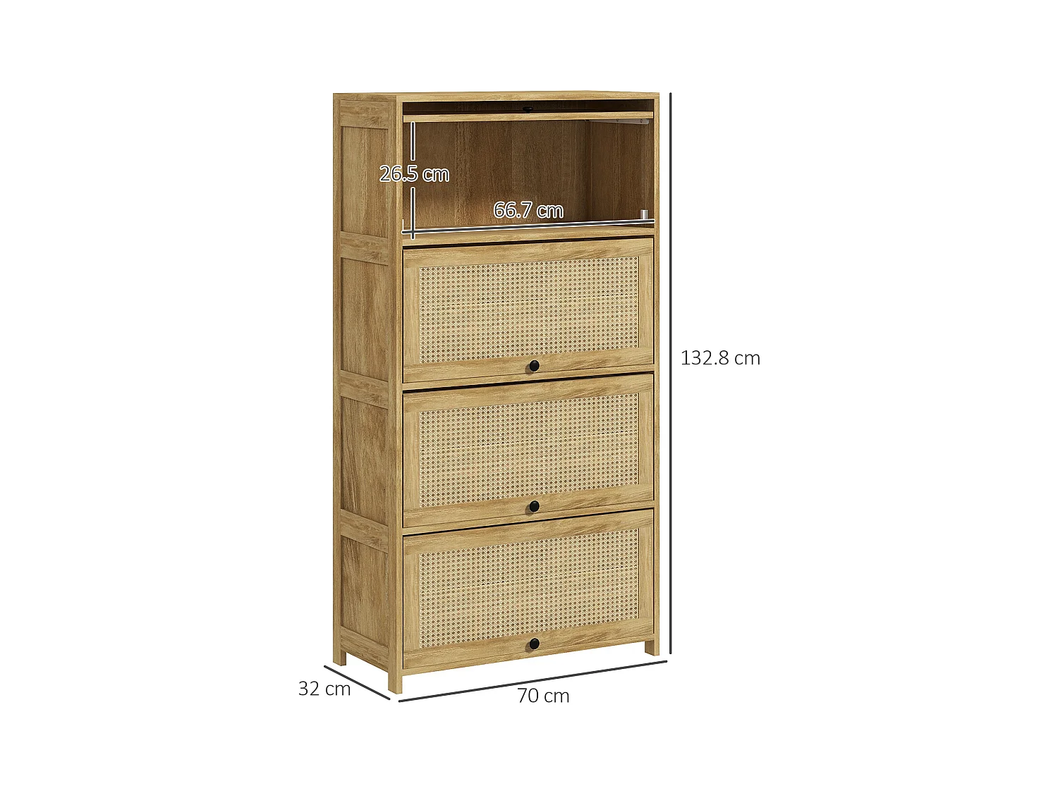 Mobile cucina stile boho con 4 ante a ribalta in truciolato e rattan