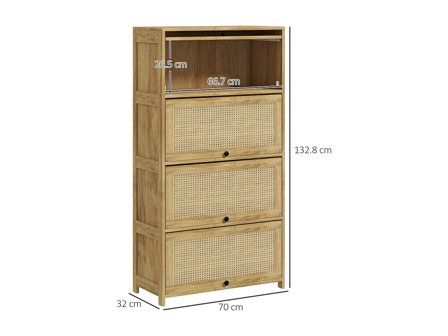 Mobile cucina stile boho con 4 ante a ribalta in truciolato e rattan