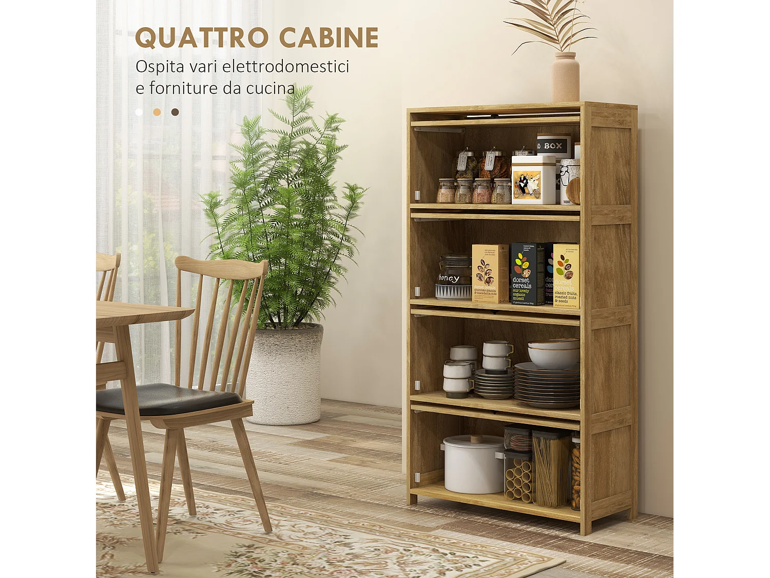 Mobile cucina stile boho con 4 ante a ribalta in truciolato e rattan