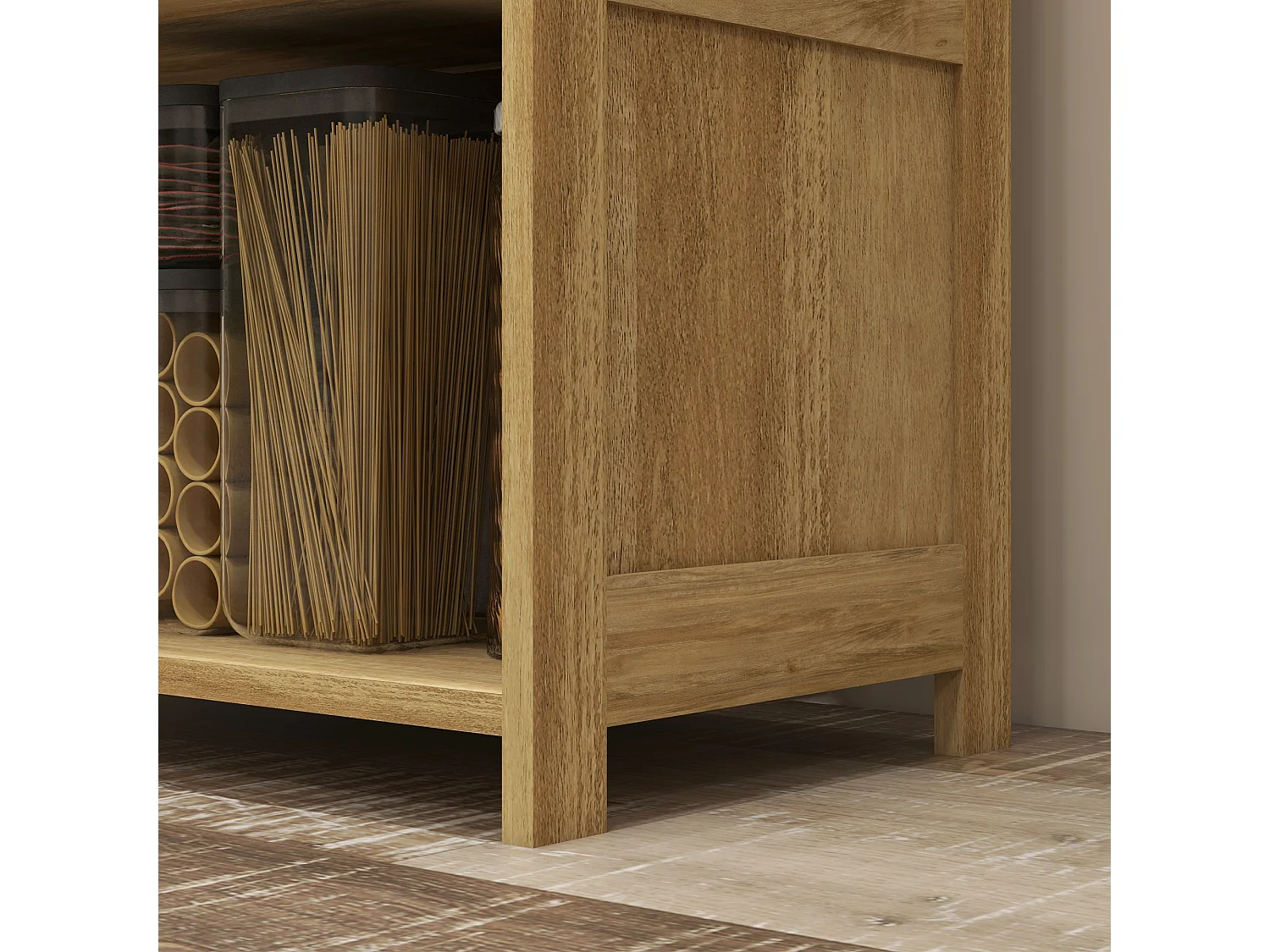 Mobile cucina stile boho con 4 ante a ribalta in truciolato e rattan