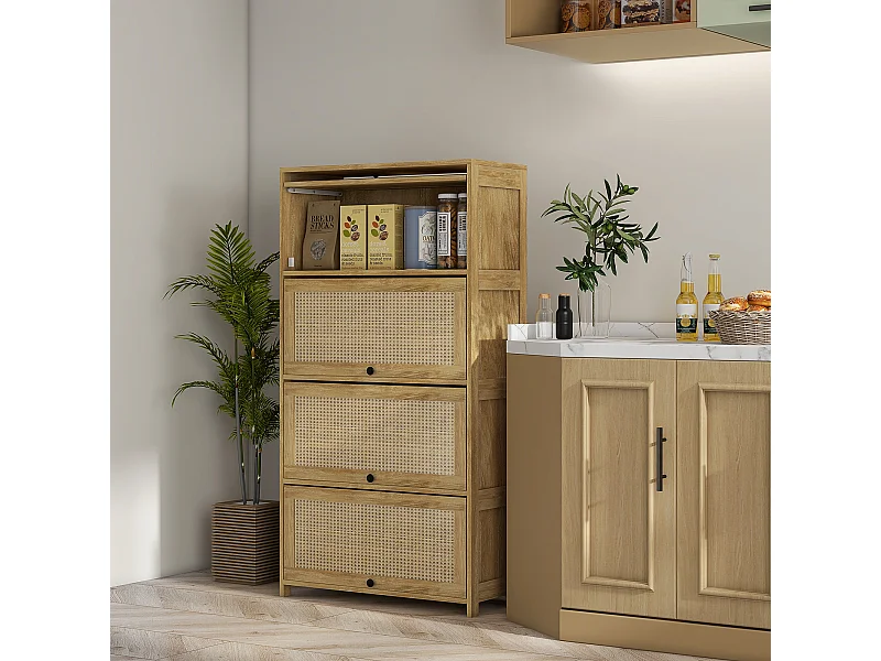 Mobile cucina stile boho con 4 ante a ribalta in truciolato e rattan