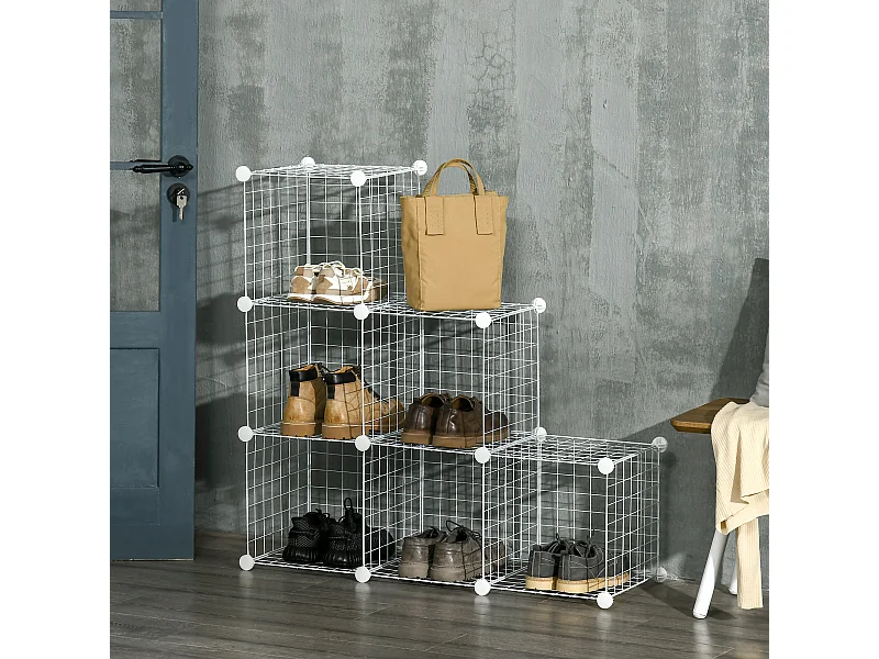 Mobile scarpiera modulabile salvaspazio 6 cubi in acciaio e pp