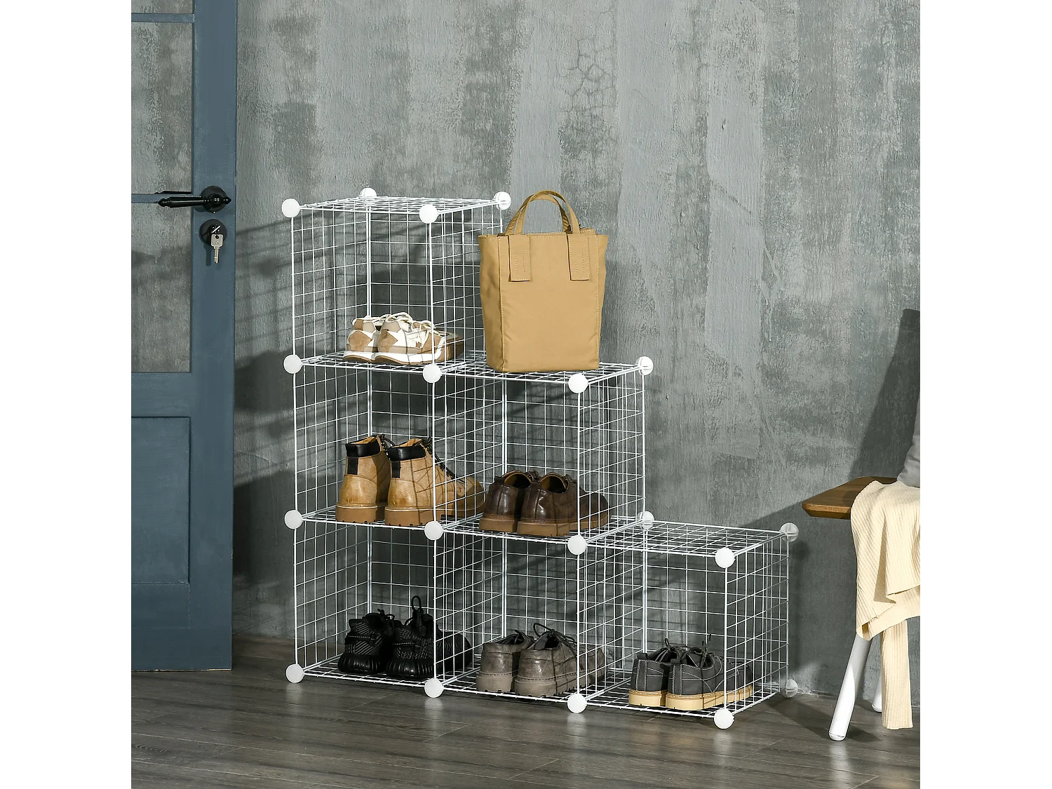 Mobile scarpiera modulabile salvaspazio 6 cubi in acciaio e pp