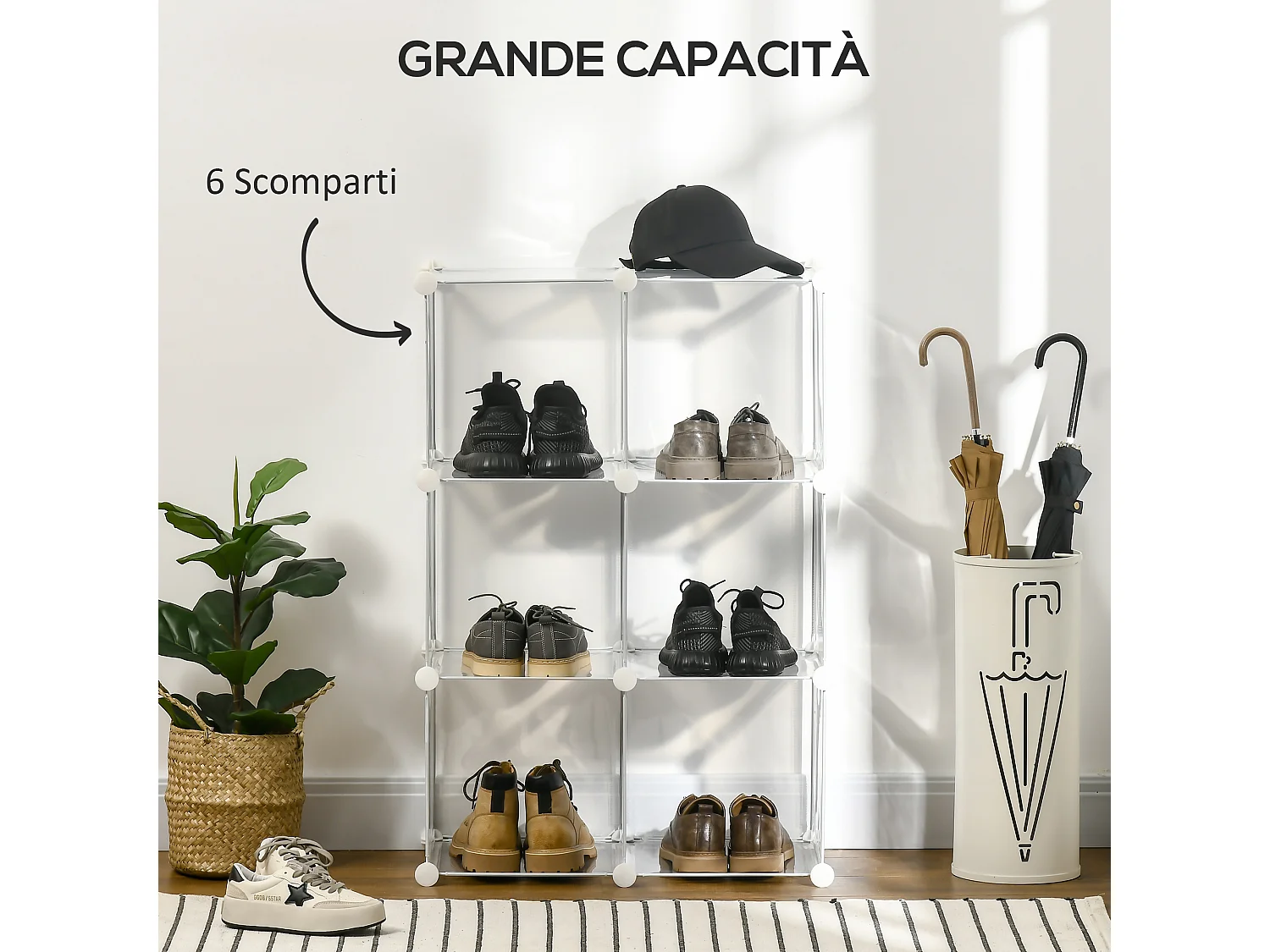 Scarpiera moderna salvaspazio 6 cubi in plastica pp trasparente