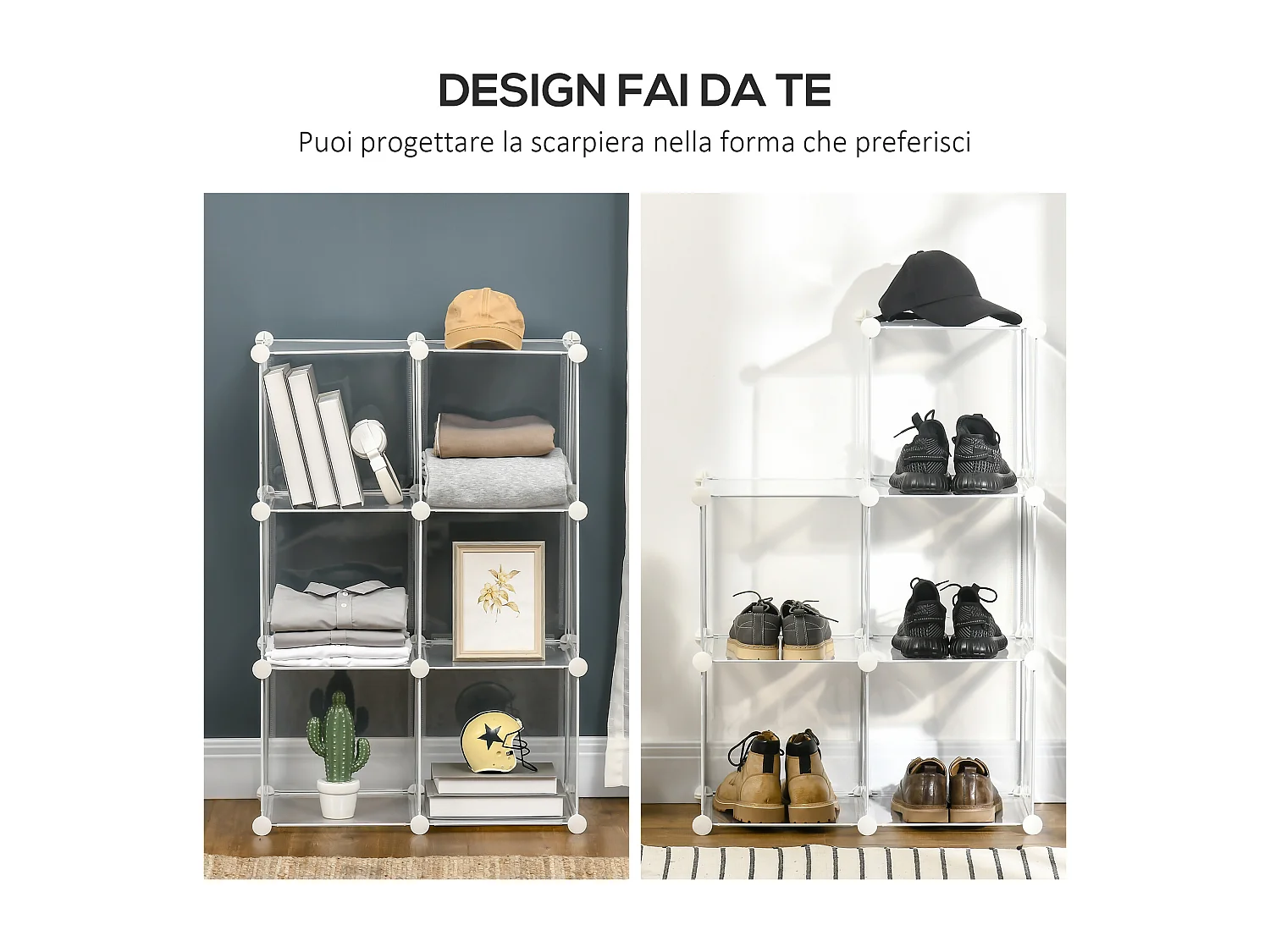 Scarpiera moderna salvaspazio 6 cubi in plastica pp trasparente