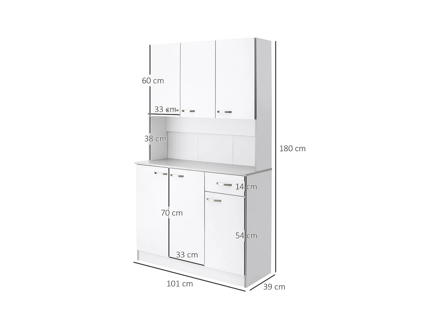 Credenza moderna da cucina con cassetti e ante in legno bianco grigio