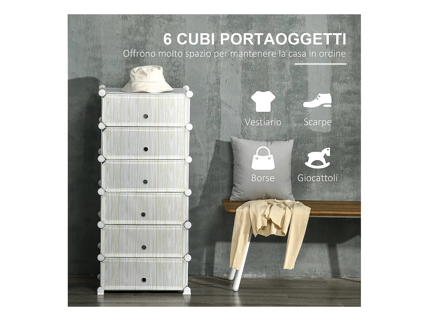 Mobile scarpiera modulabile salvaspazio 6 cubi in acciaio e pp