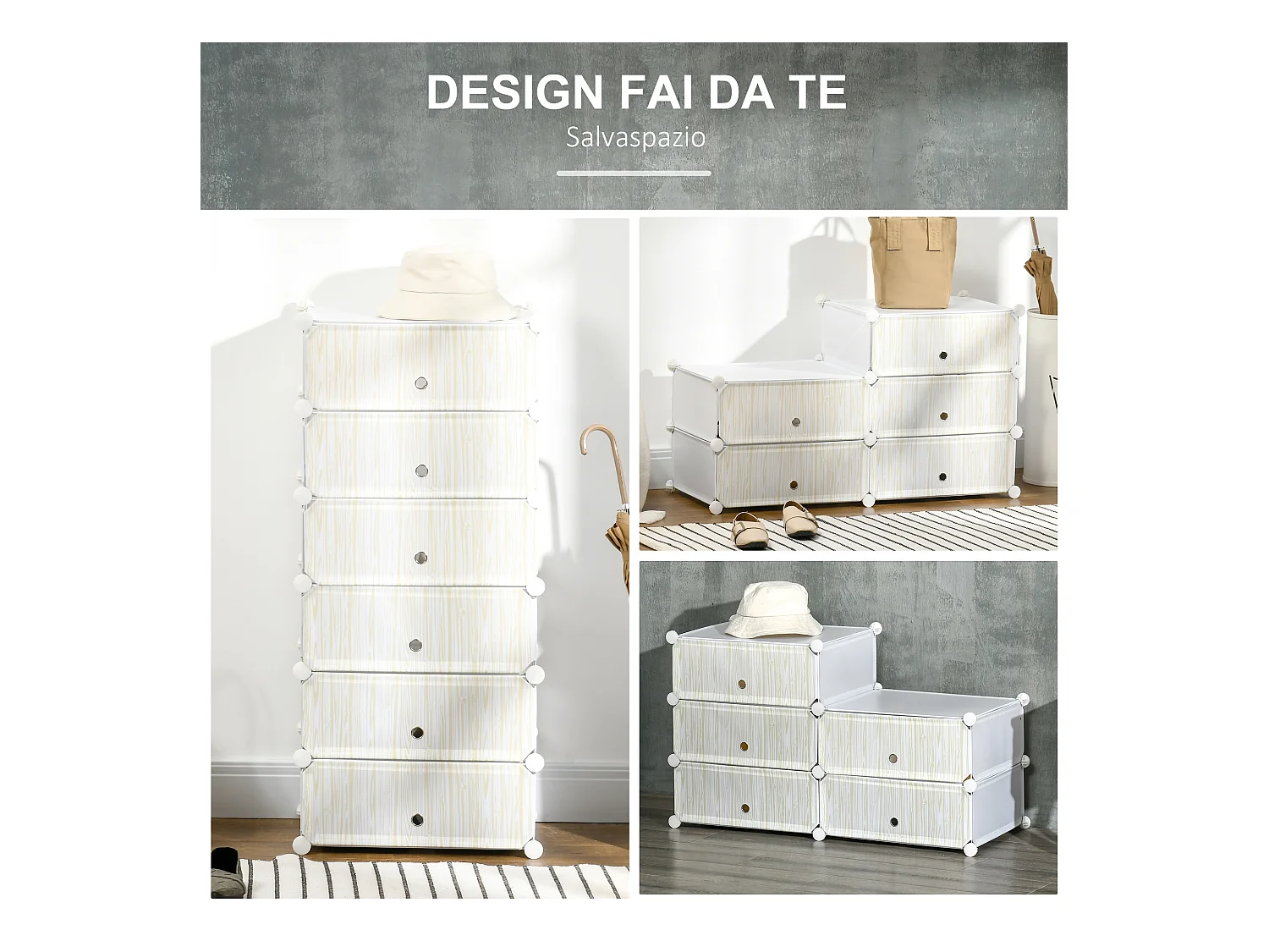 Mobile scarpiera modulabile salvaspazio 6 cubi in acciaio e pp