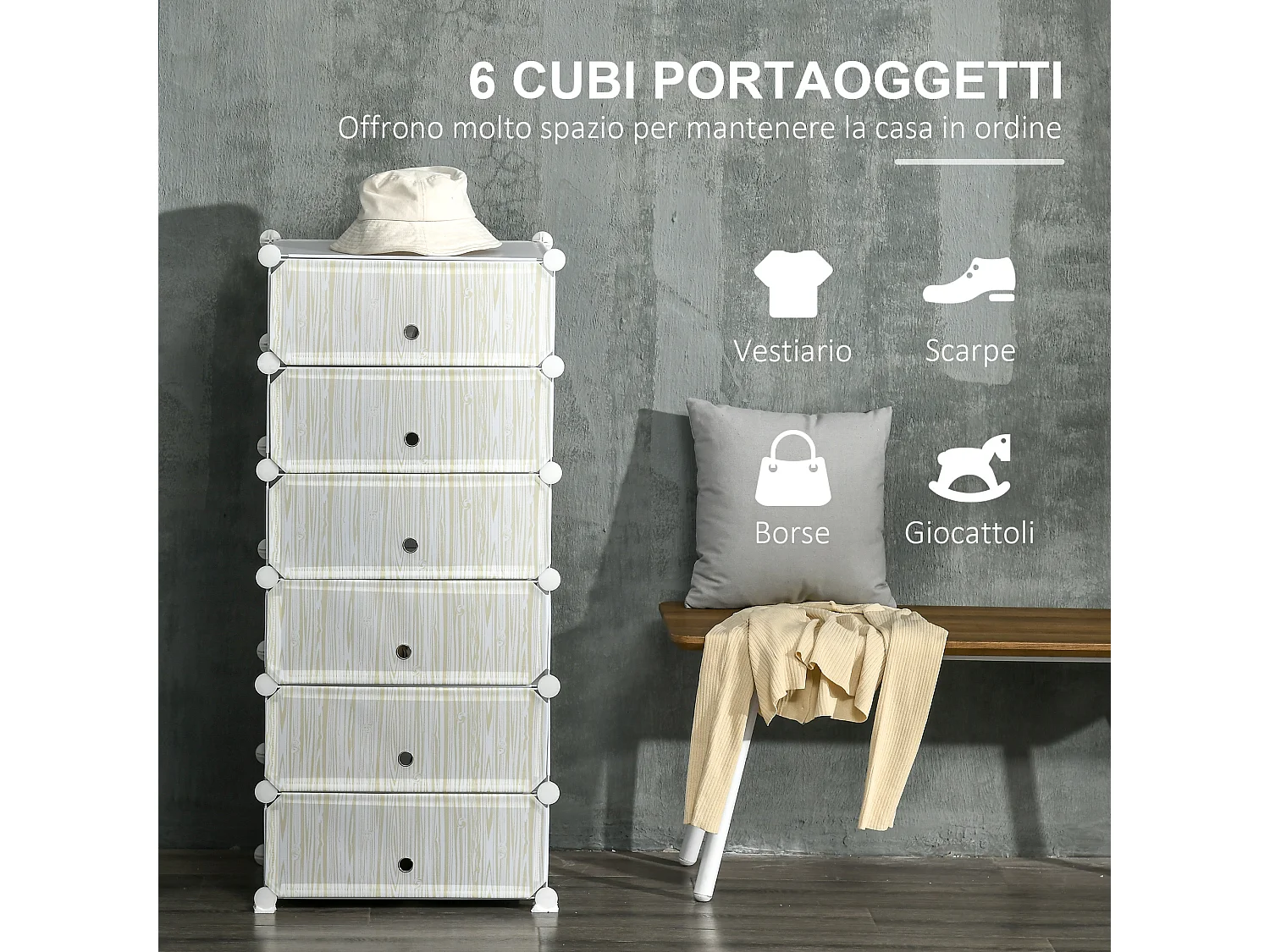 Mobile scarpiera modulabile salvaspazio 6 cubi in acciaio e pp