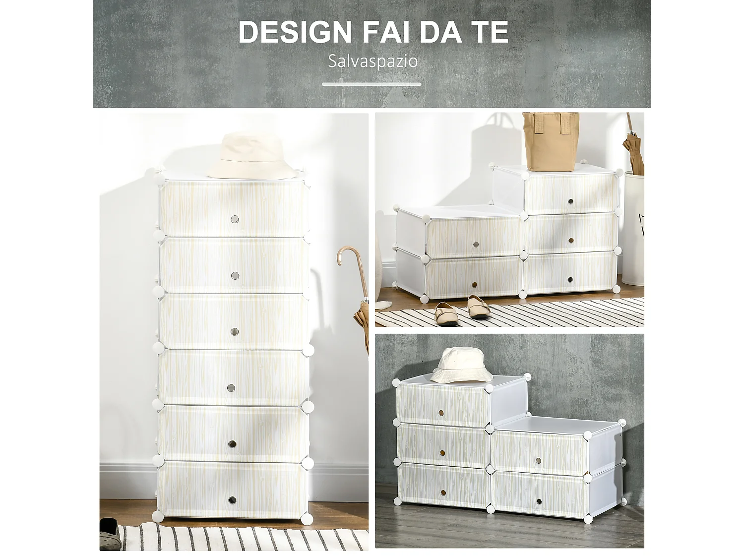 Mobile scarpiera modulabile salvaspazio 6 cubi in acciaio e pp