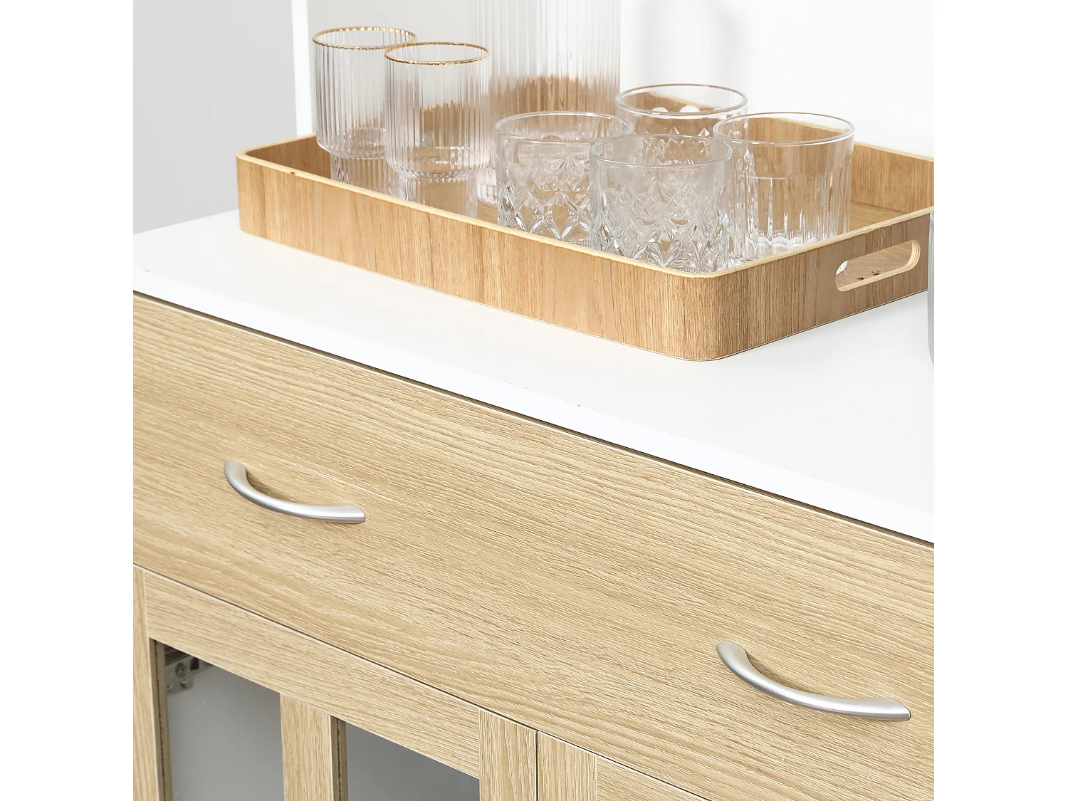 Mobile cucina in legno armadietti con ante in vetro 2 cassetti