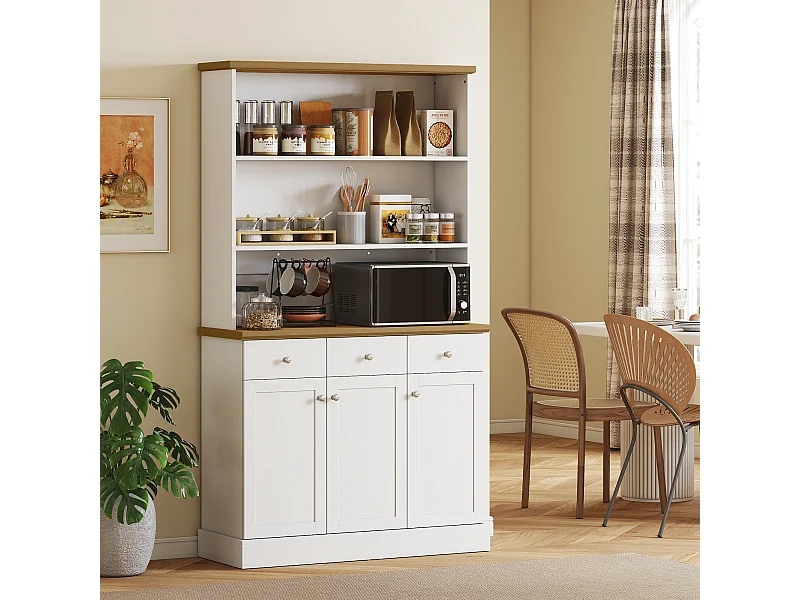 Dispensa cucina con 3 ripiani aperti 3 cassetti 2 armadietti in legno