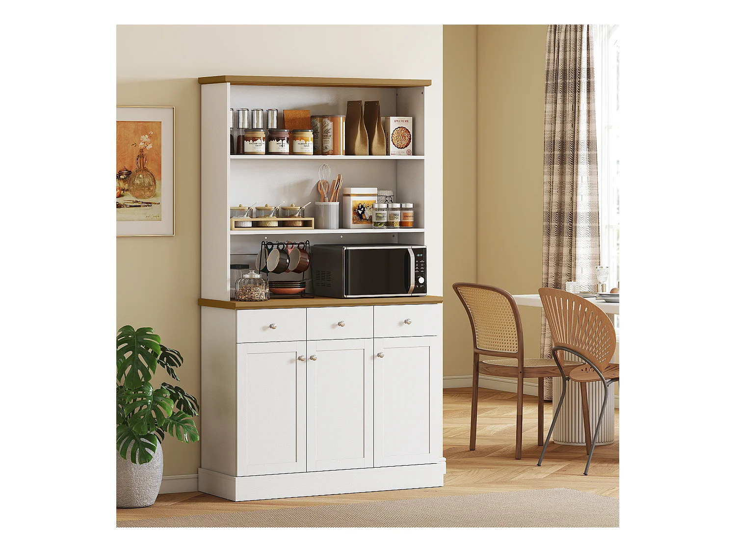 Dispensa cucina con 3 ripiani aperti 3 cassetti 2 armadietti in legno