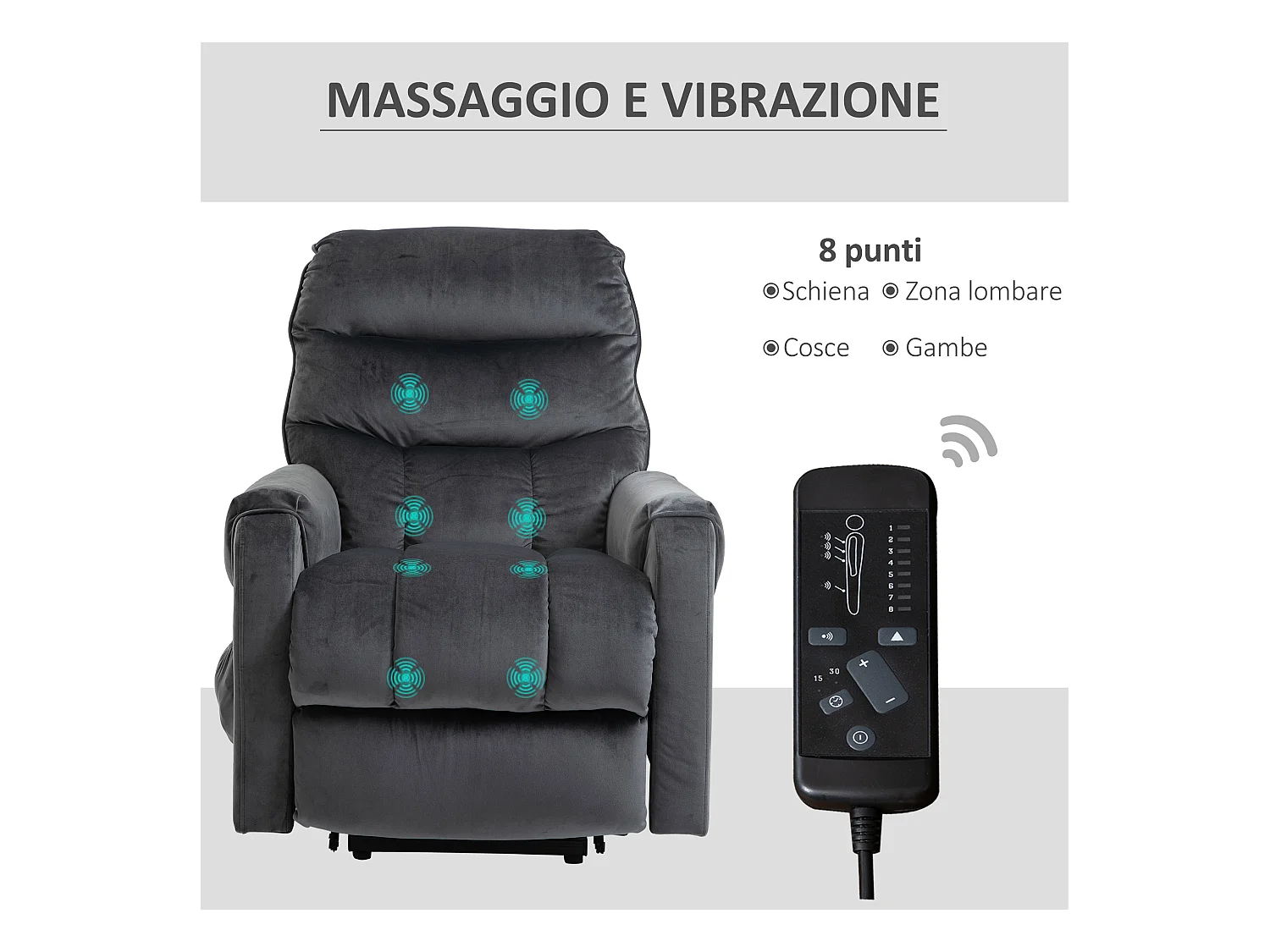 Poltrona relax alzapersona massaggiante reclinabile a 135°