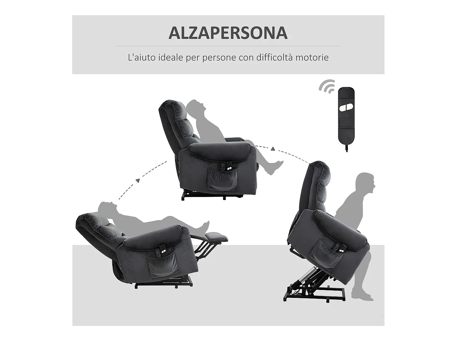 Poltrona relax alzapersona massaggiante reclinabile a 135°