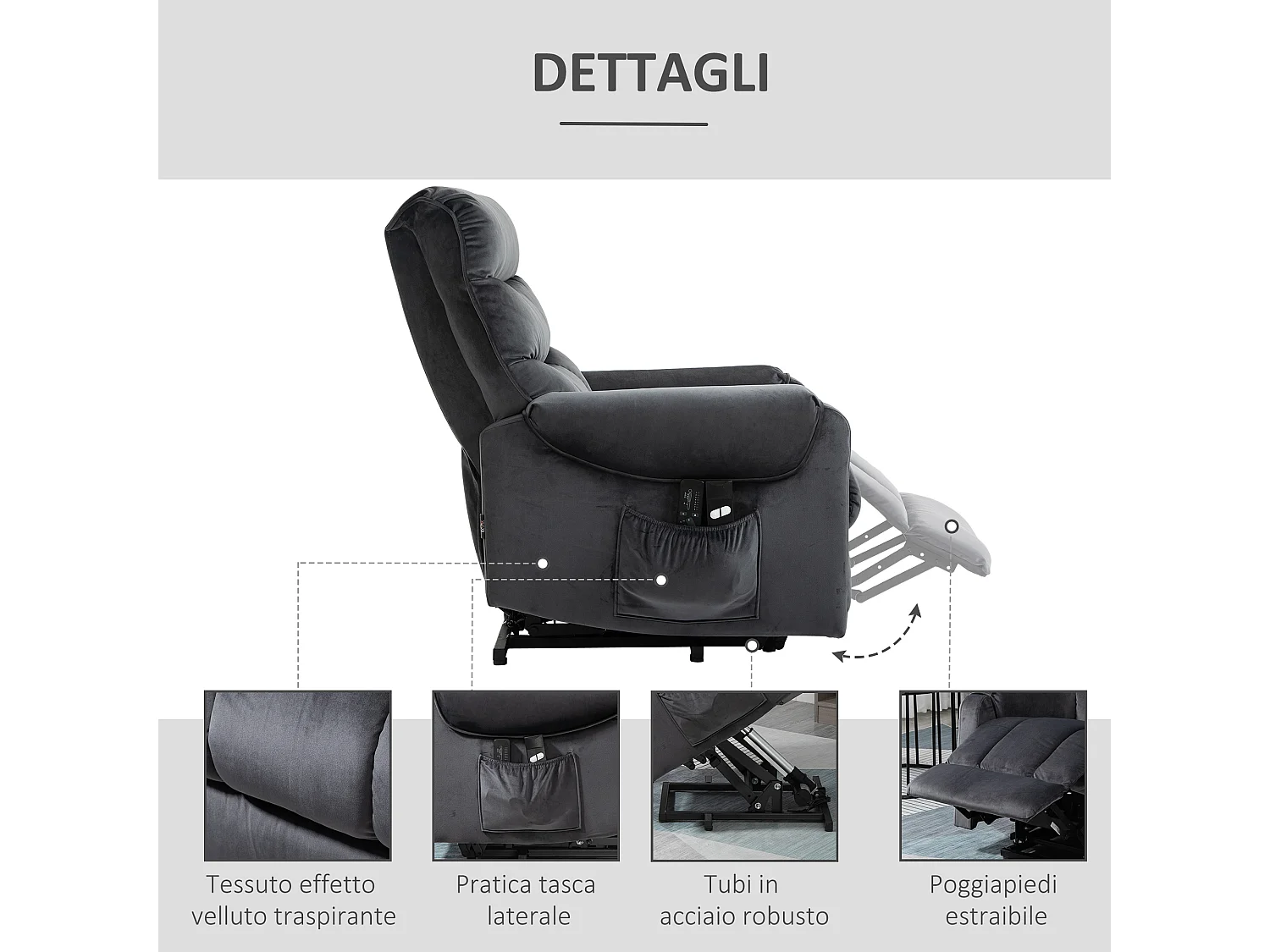 Poltrona relax alzapersona massaggiante reclinabile a 135°