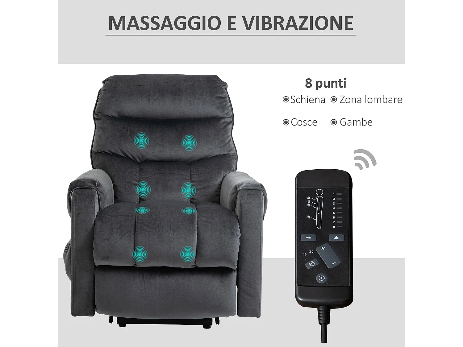 Poltrona relax alzapersona massaggiante reclinabile a 135°