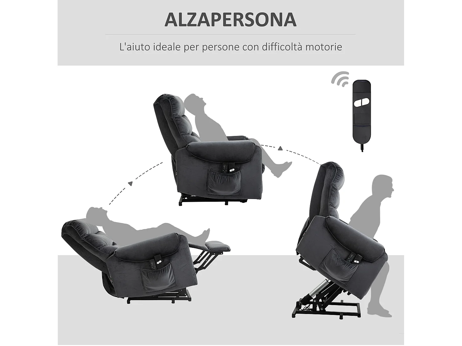 Poltrona relax alzapersona massaggiante reclinabile a 135°