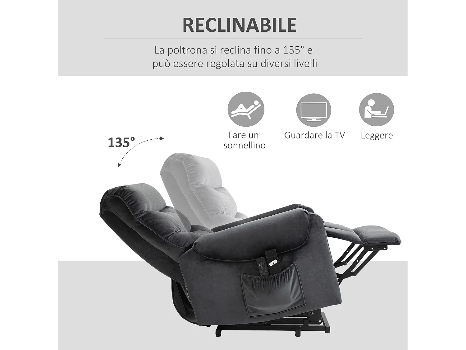 Poltrona relax alzapersona massaggiante reclinabile a 135°