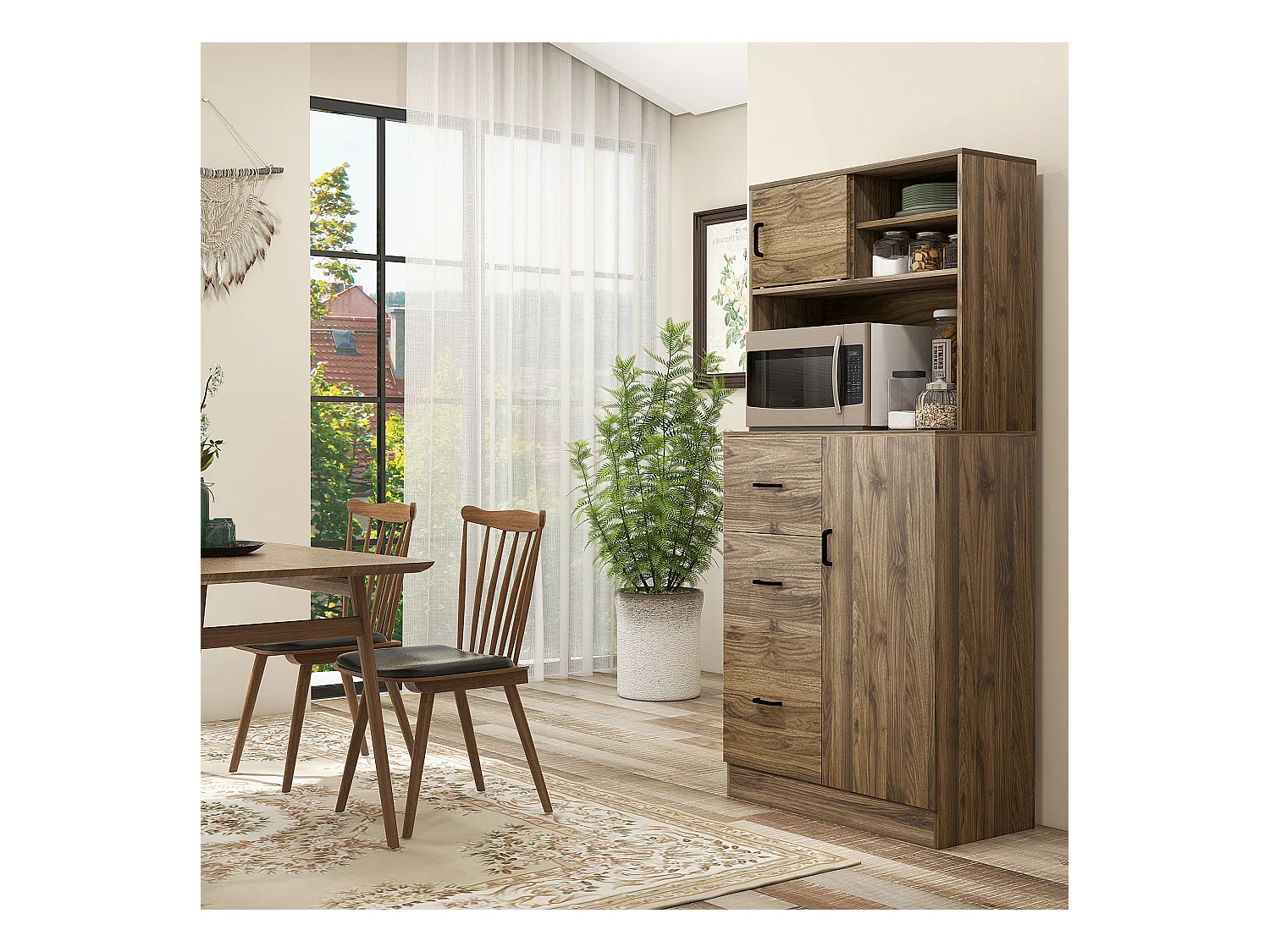 Credenza moderna con 3 cassetti e armadietti in legno