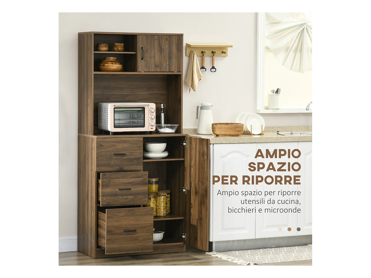 Credenza moderna con 3 cassetti e armadietti in legno