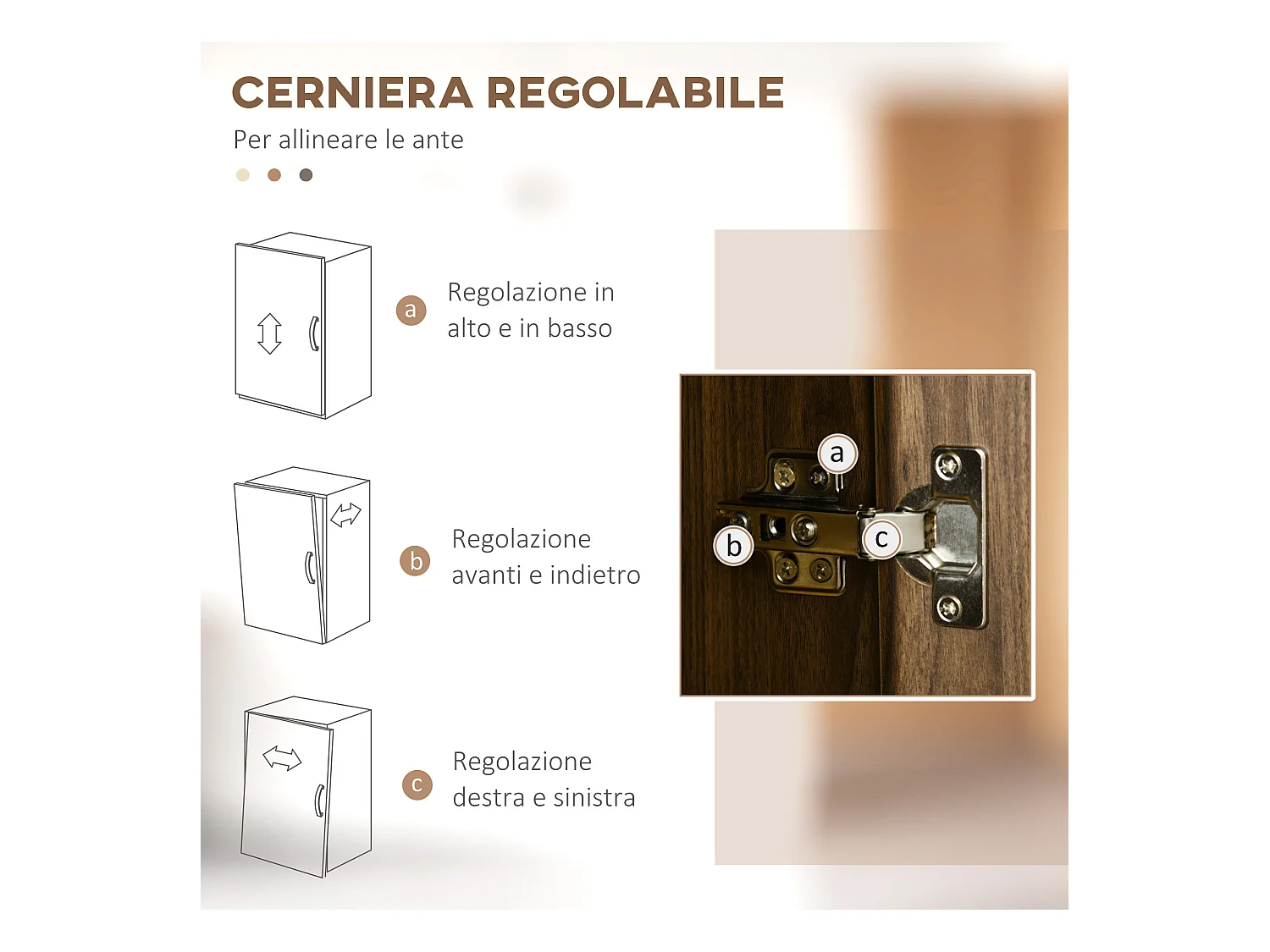 Credenza moderna con 3 cassetti e armadietti in legno