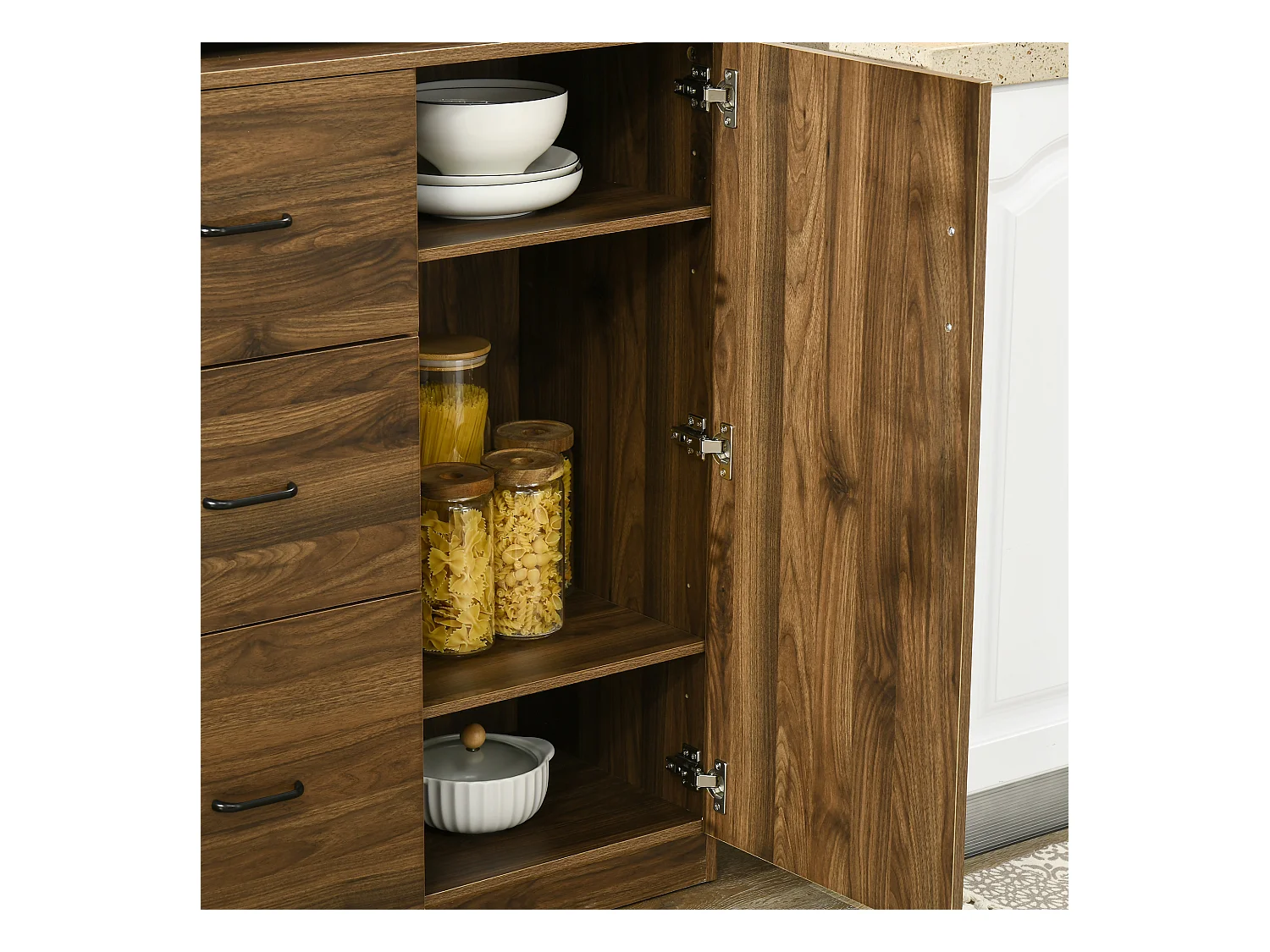 Credenza moderna con 3 cassetti e armadietti in legno