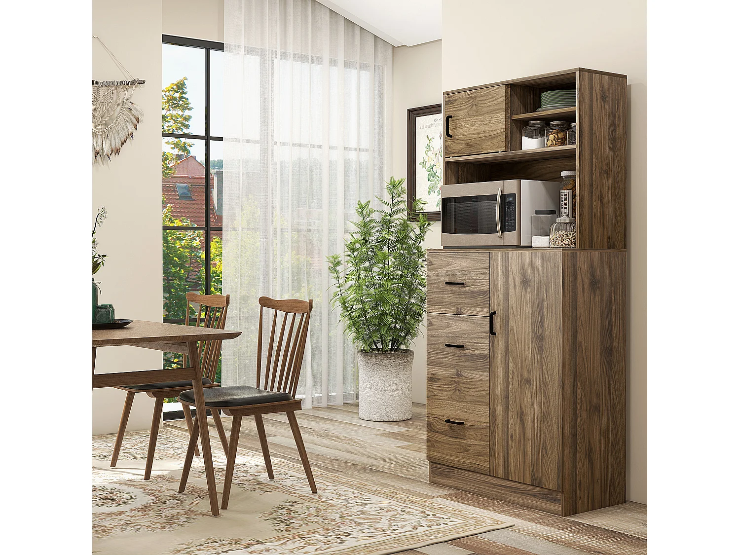 Credenza moderna con 3 cassetti e armadietti in legno