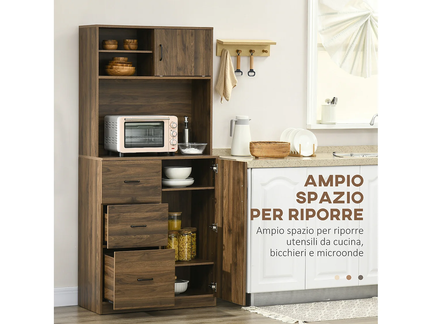 Credenza moderna con 3 cassetti e armadietti in legno
