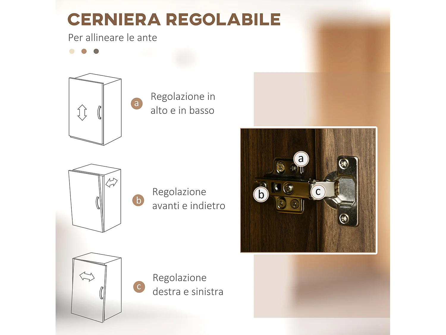 Credenza moderna con 3 cassetti e armadietti in legno