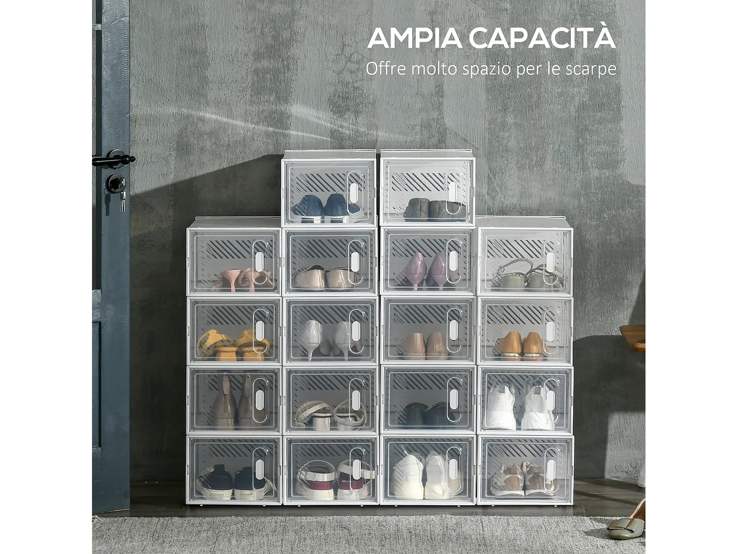 Mobile scarpiera rettangolare 18pz in plastica pp trasparente