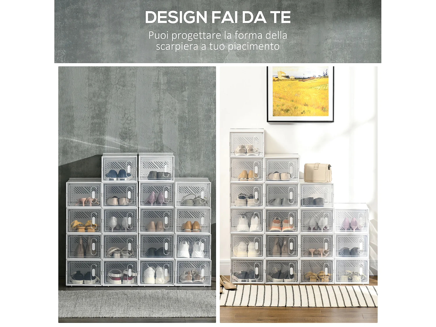 Mobile scarpiera rettangolare 18pz in plastica pp trasparente