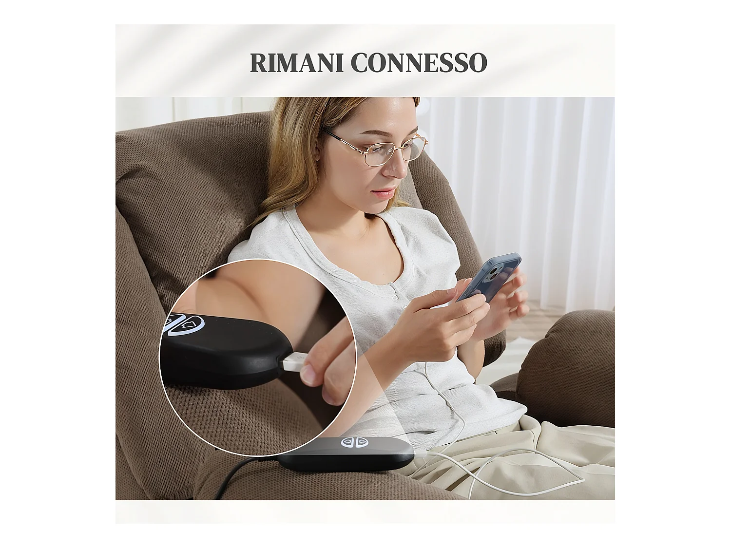 Poltrona alzapersona e reclinabile con 2 tasche e telecomando marrone