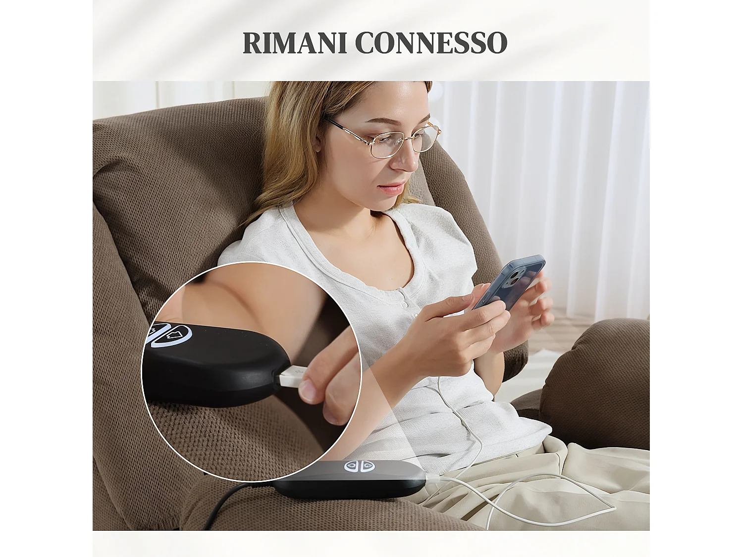 Poltrona alzapersona e reclinabile con 2 tasche e telecomando marrone