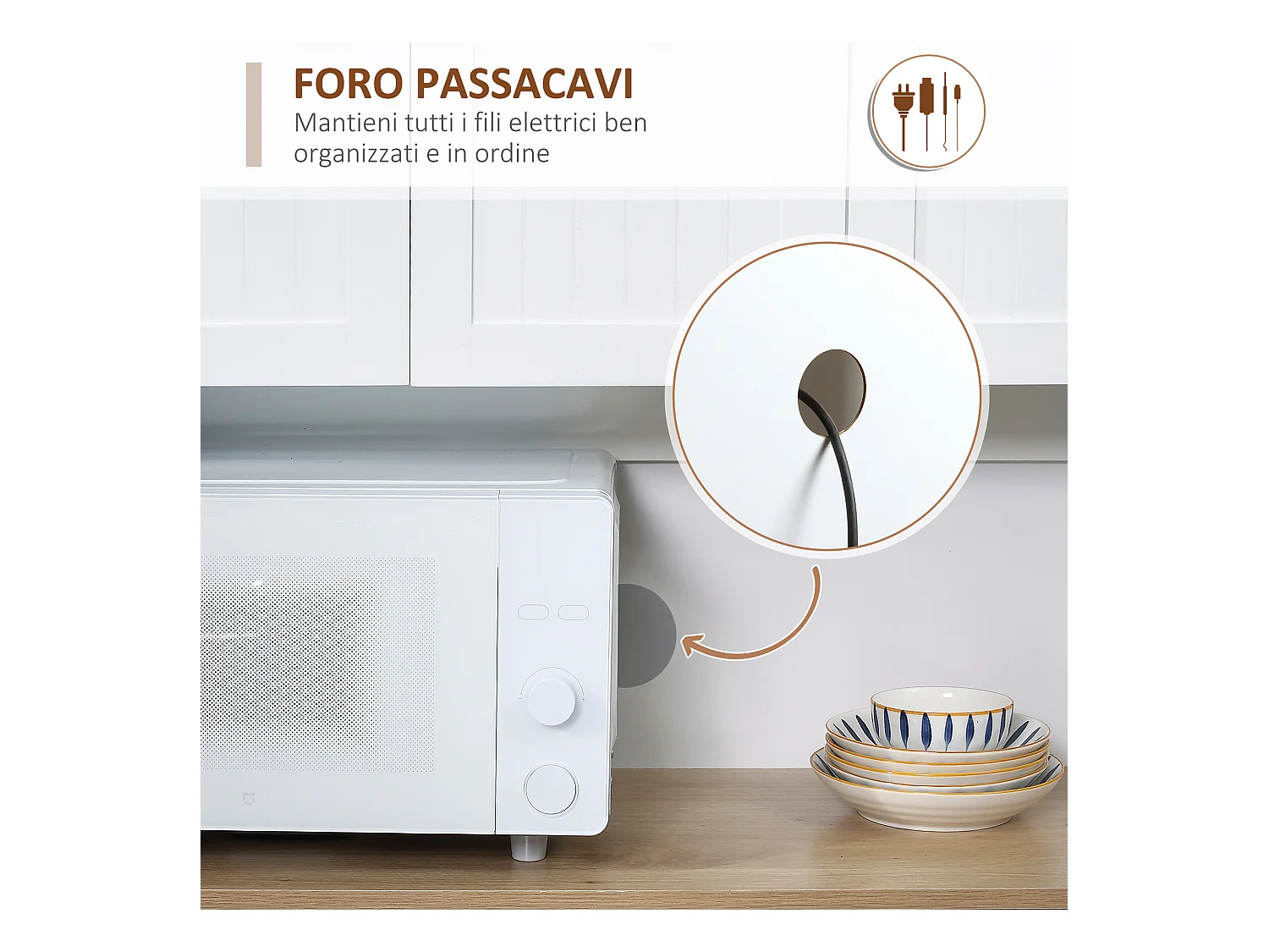 Mobile dispensa cucina con armadietti e cassetto in legno bianco