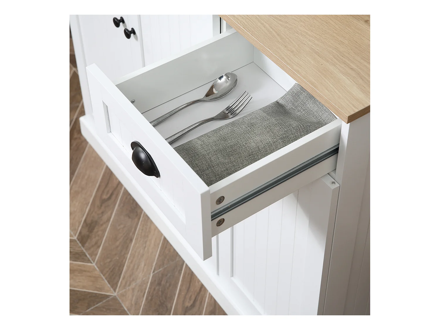 Mobile dispensa cucina con armadietti e cassetto in legno bianco