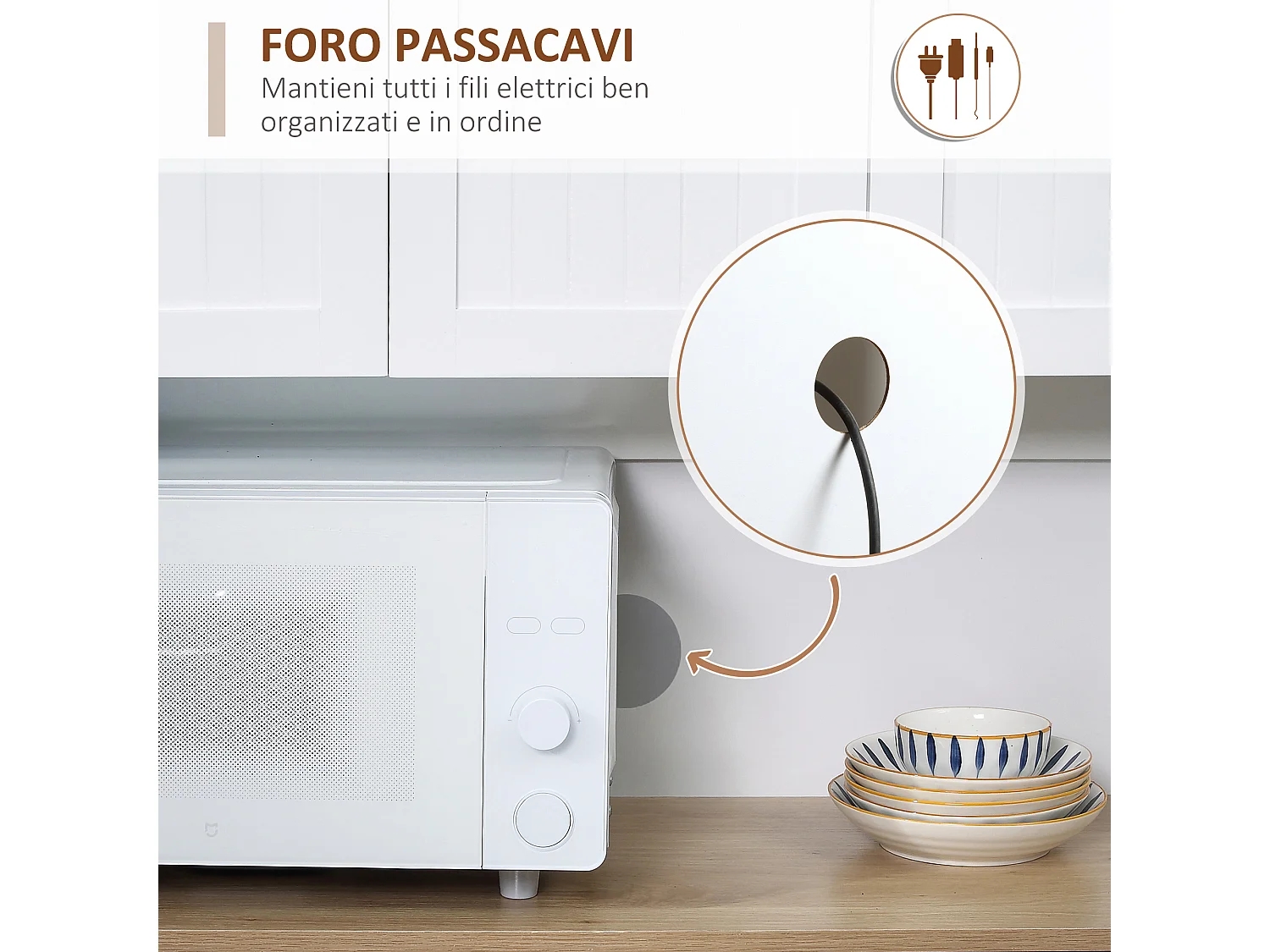 Mobile dispensa cucina con armadietti e cassetto in legno bianco