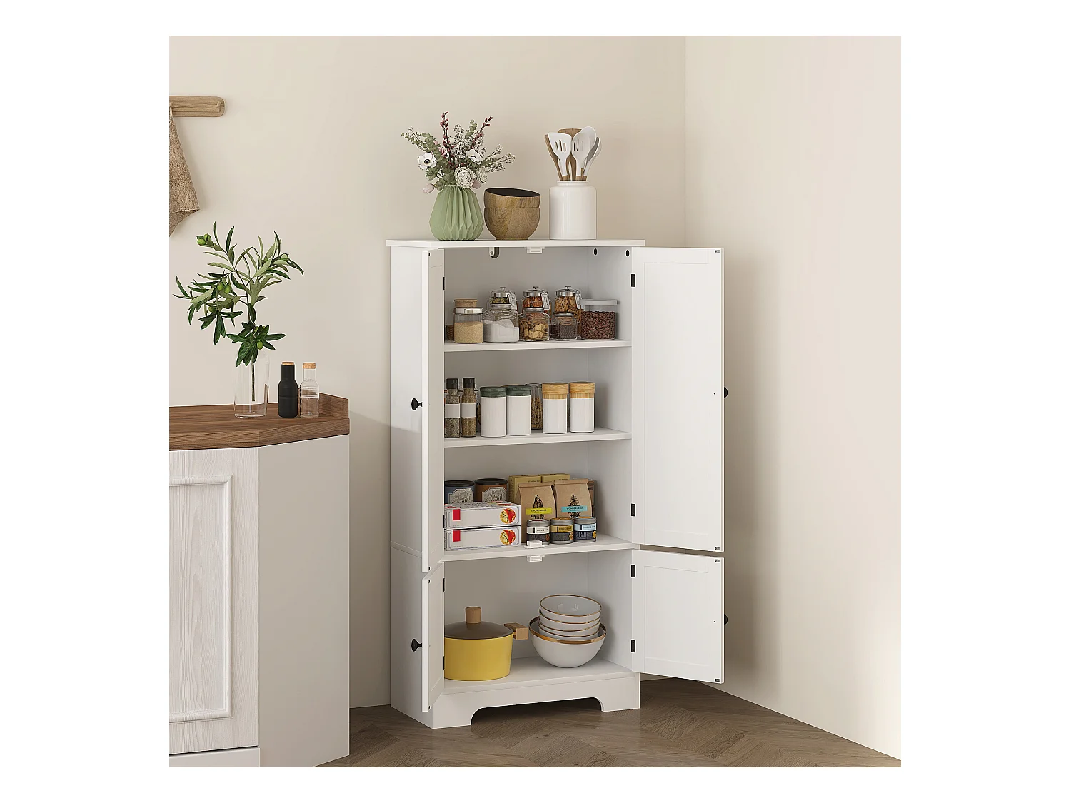 Credenza cucina con 2 armadietti e ripiano regolabile bianco