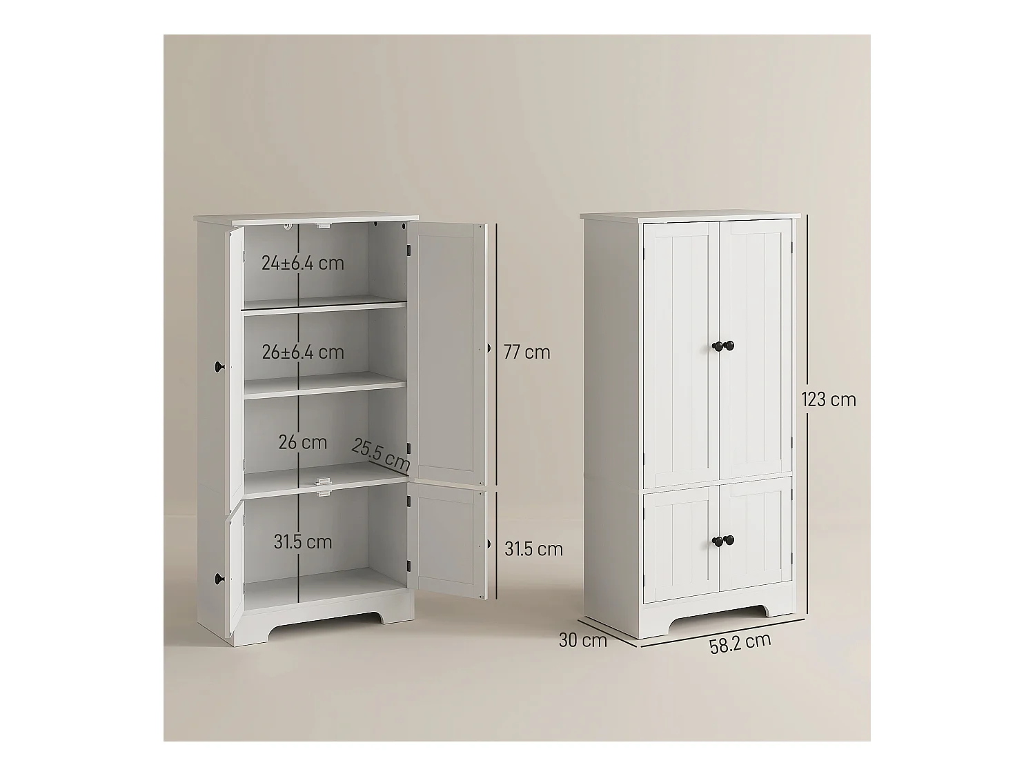 Credenza cucina con 2 armadietti e ripiano regolabile bianco