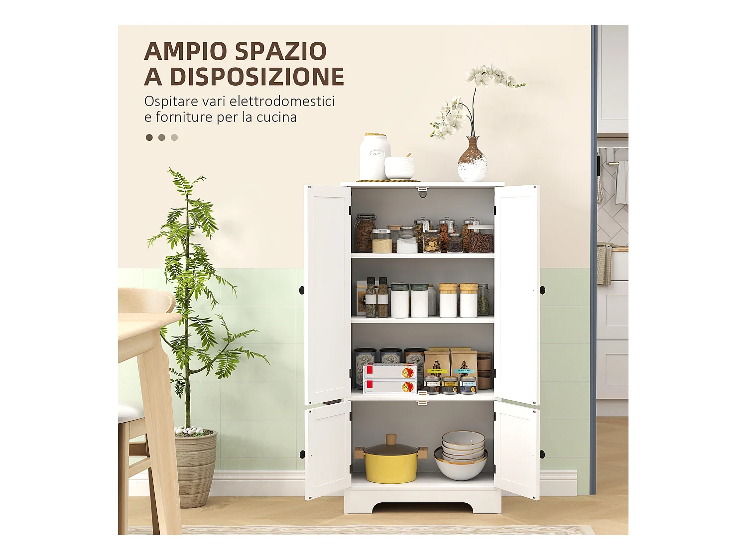 Credenza cucina con 2 armadietti e ripiano regolabile bianco