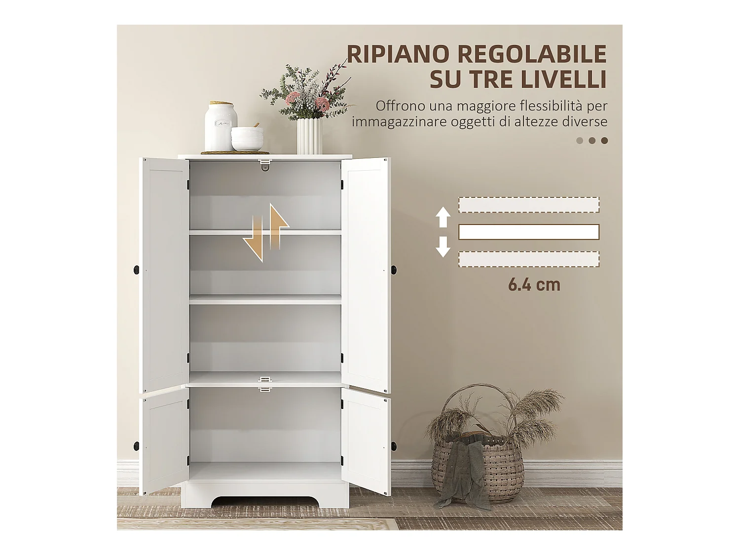 Credenza cucina con 2 armadietti e ripiano regolabile bianco
