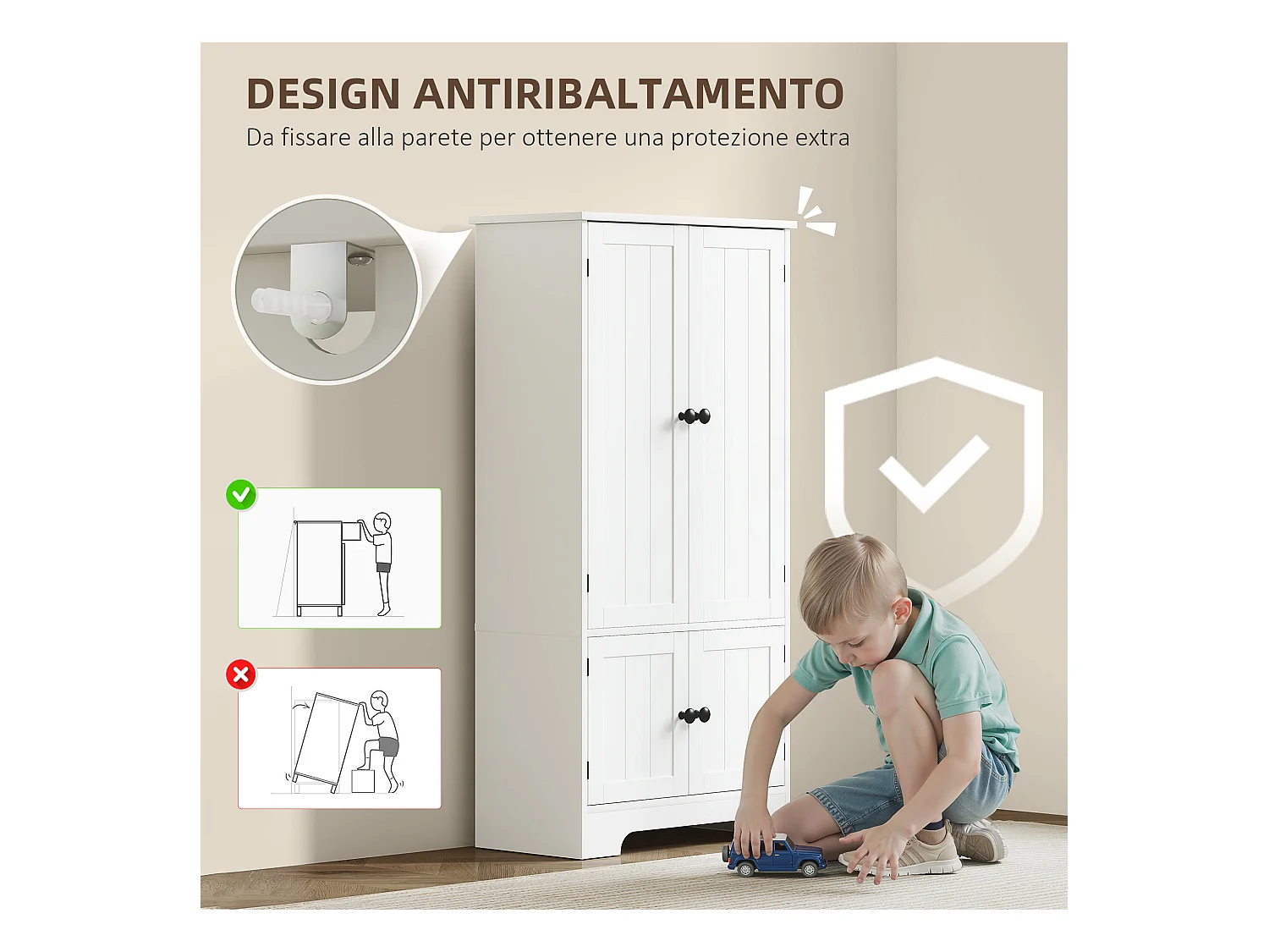 Credenza cucina con 2 armadietti e ripiano regolabile bianco