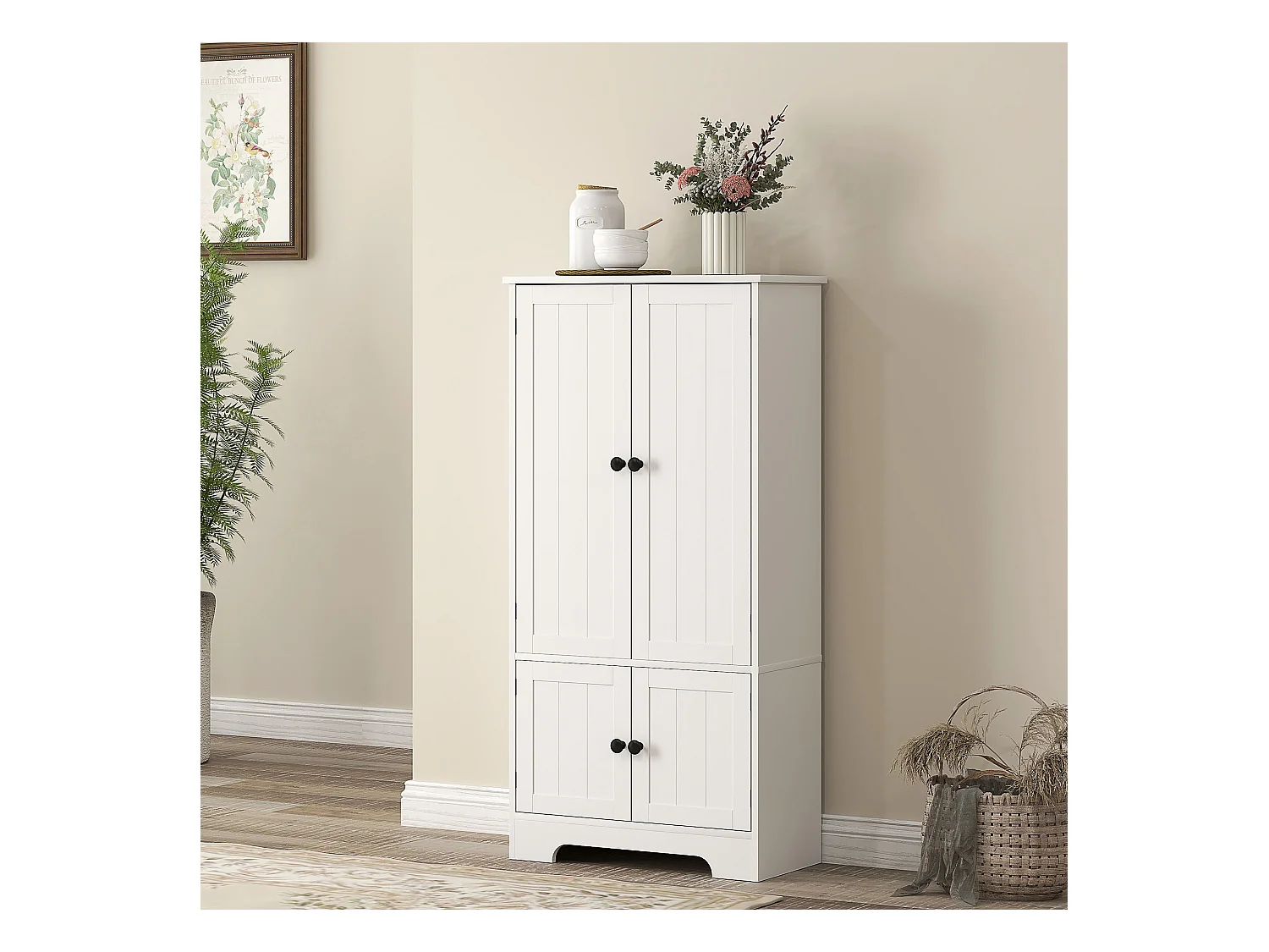 Credenza cucina con 2 armadietti e ripiano regolabile bianco