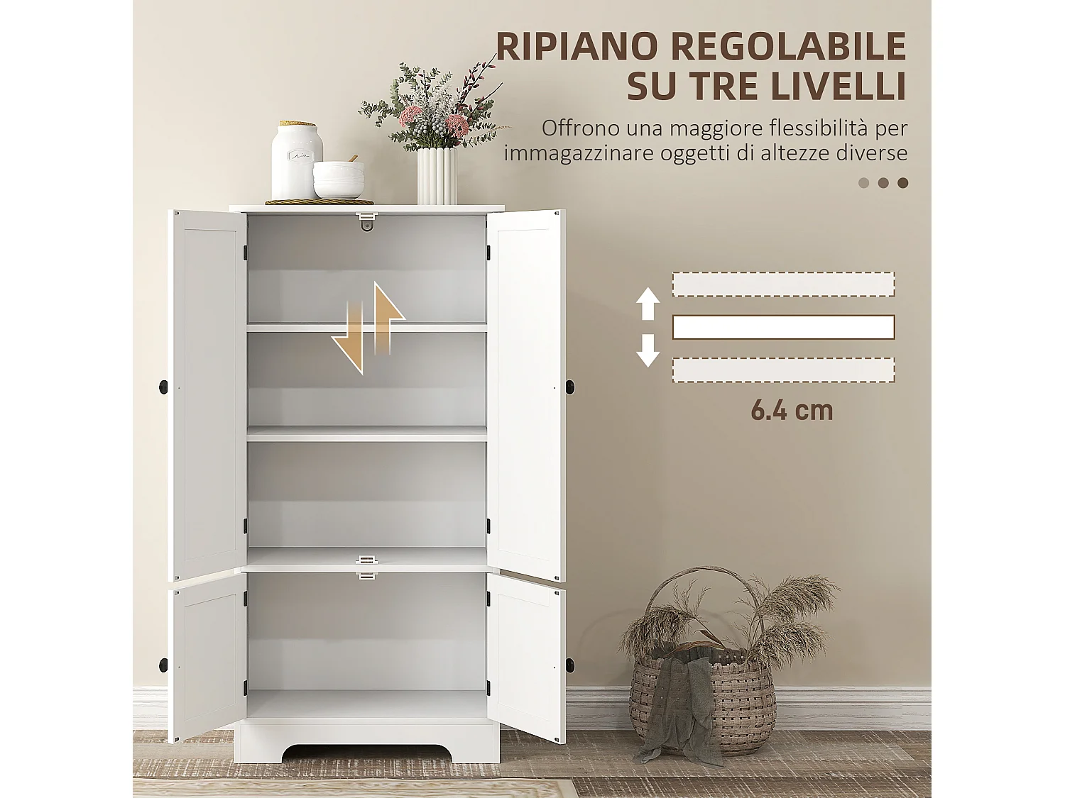 Credenza cucina con 2 armadietti e ripiano regolabile bianco