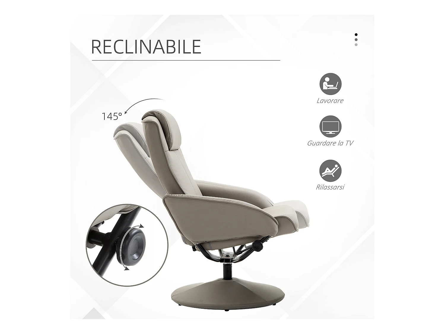 Poltrona relax reclinabile con poggiapiedi in similpelle grigio